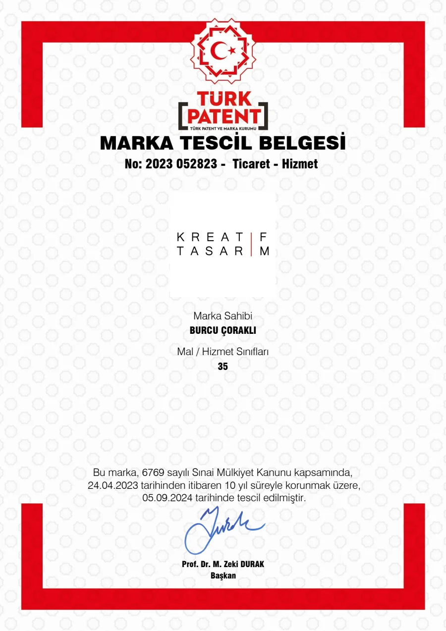 Türk Patent ve Marka Kurumu Kreatif Tasarım marka tescil belgesi önizlemesi
